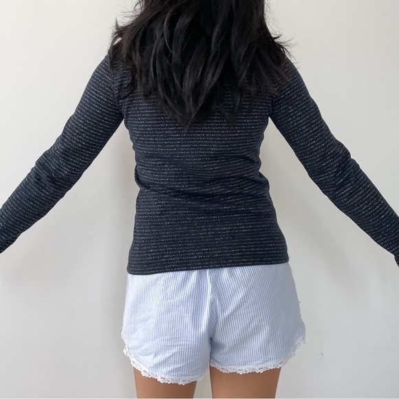 Jack Wills Navy and Silver Metallic Striped Long Sleeve Top - Small - Picture 5 of 5